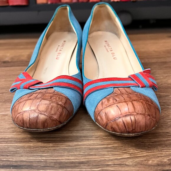 Moneta Blu Anthro Retro Blue Suede Heels Rockabilly 8 - Picture 4 of 15